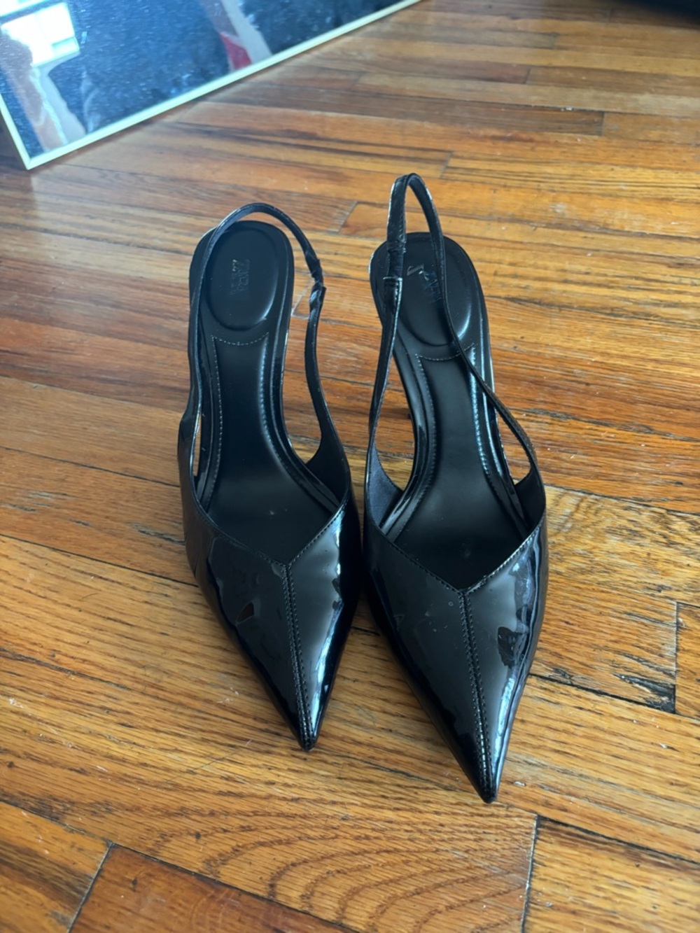 Zara Black Patent Pointed Slingback Heels